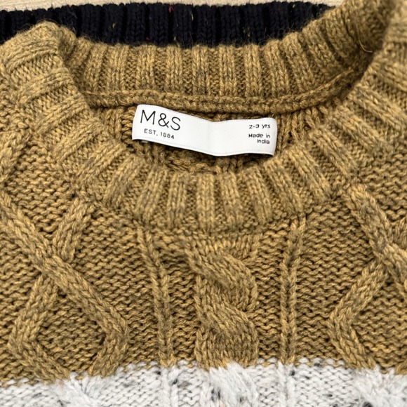 Marks & Spencer Toddler Cable Knit Chunky Sweater Tri Color Neutral 2-3 Yrs - Picture 5 of 7